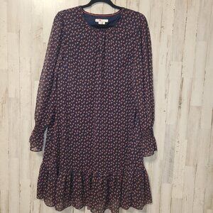 Boden size 12 Chiffon Ruffle Shift Dress Long sleeve Knee Flare